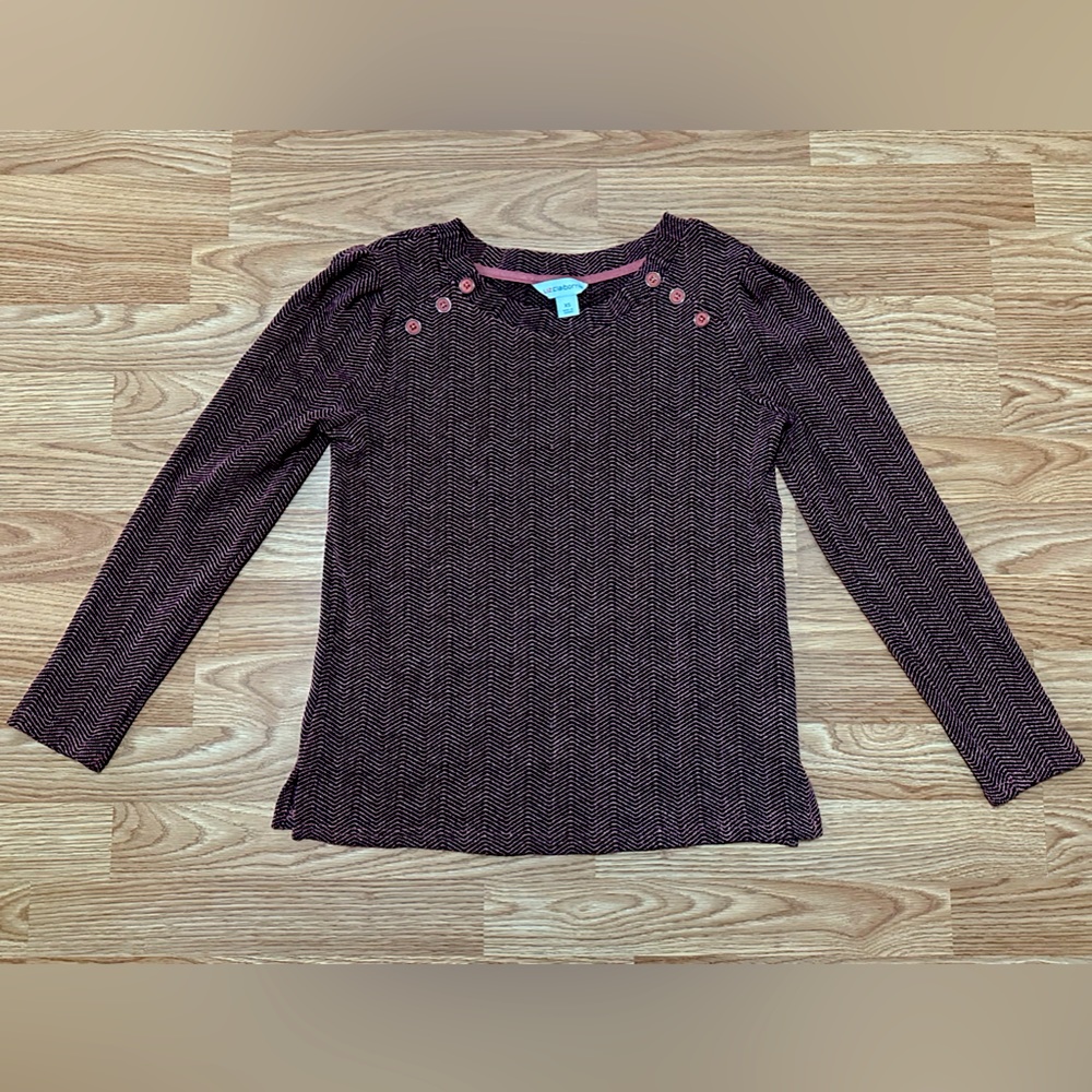 Women’s Liz Claiborne long sleeve striped black and pink button top